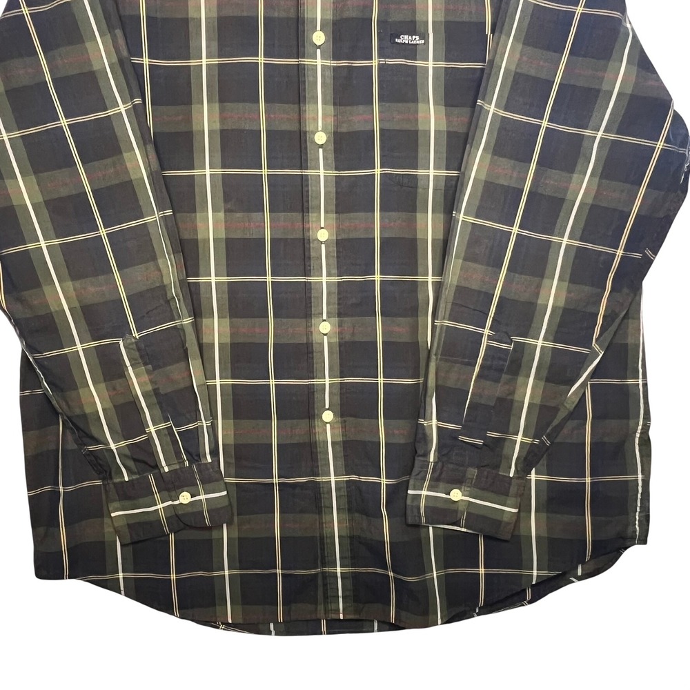 EUC Vtg Chaps Ralph Lauren Mens XL Plaid Button Down Green/Navy Long Sleeve - Picture 2 of 6